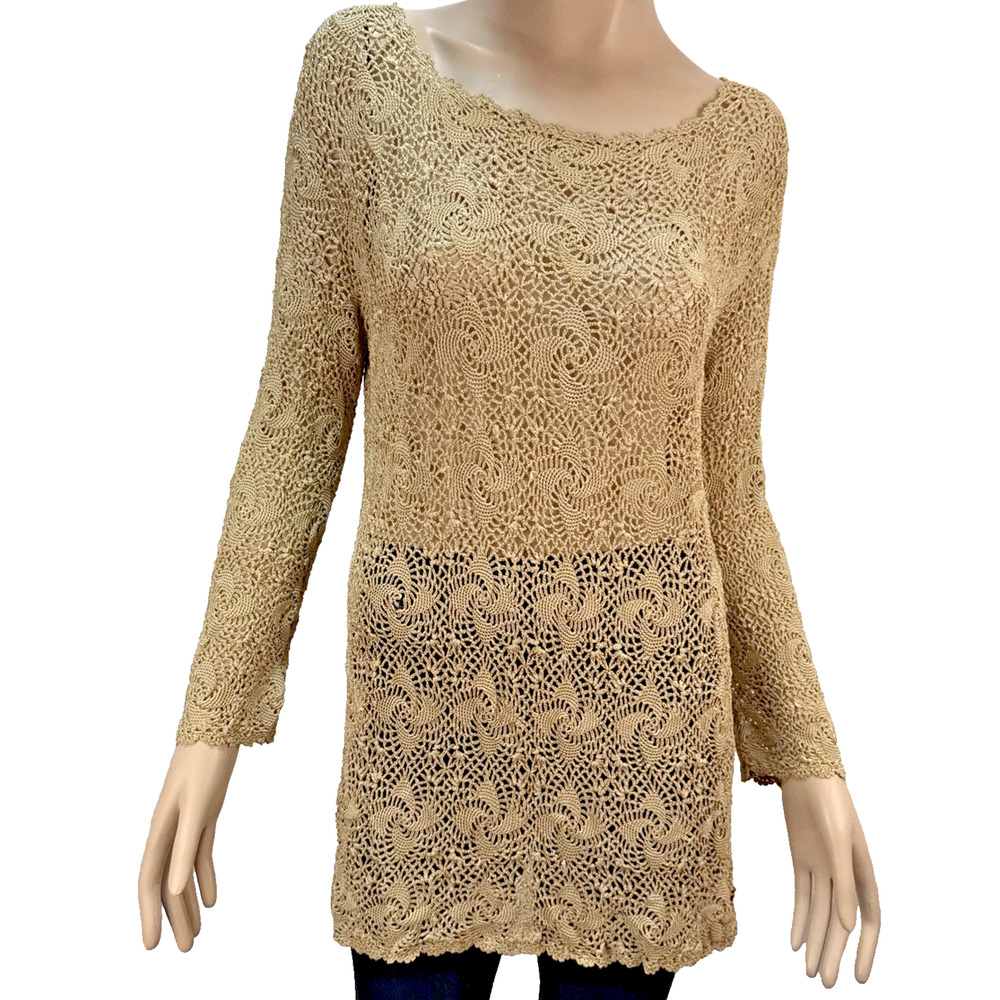 Together Vintage Gold Crochet Lace Tunic Top Size 2X Romantic Boho Mini Dress